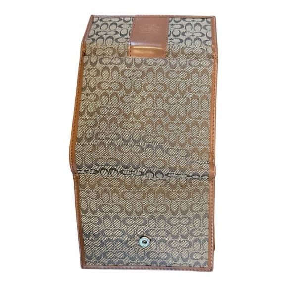 Tan & Brown COACH Signature Canvas Tri-Fold Wallet with Tan Interior - Picture 6 of 16